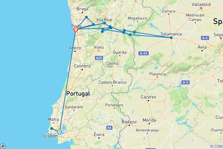 Carte du circuit Délicieux Douro avec Lisbonne et Porto