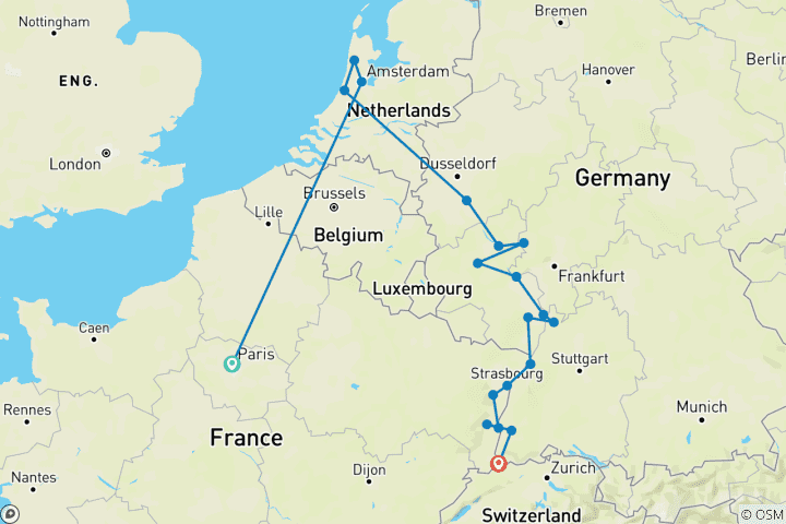 Carte du circuit Les hauts lieux du Rhin avec Paris 2027 - 11 jours (19 destinations)