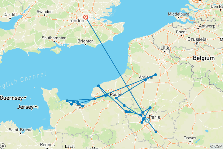 Map of Normandy & Gems of the Seine with Paris & London