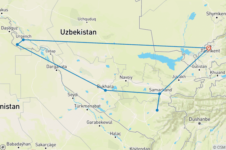 Carte du circuit L'Ouzbékistan est un pays où se rencontrent culture et traditions.
