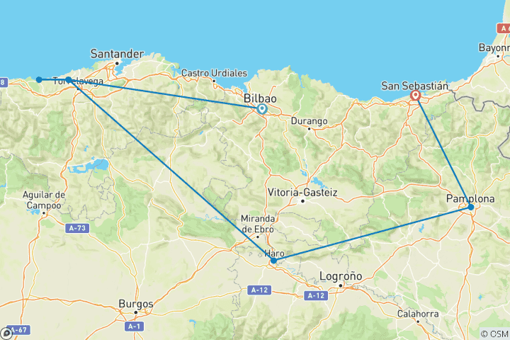 Carte du circuit Signature : Les grottes anciennes du nord de l'Espagne, la côte basque et La Rioja National Geographic