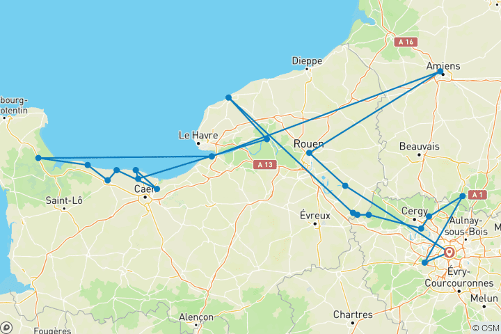 Karte von Normandie & Juwelen der Seine mit Highlights von Paris