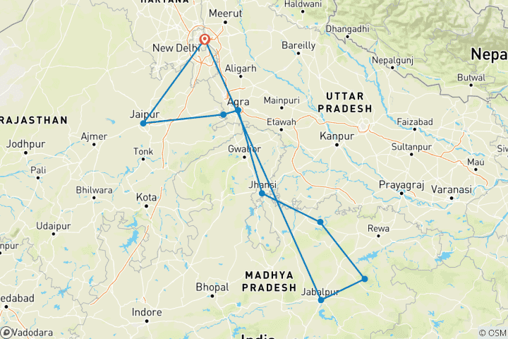 Kaart van Gouden Driehoek & Bandhavgarh tijgerroutes door G Experiences
