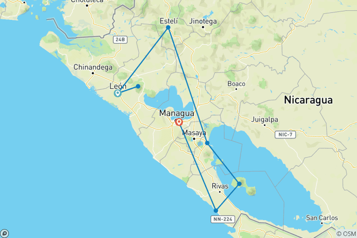 Carte du circuit Voyage exclusif de 12 jours au Nicaragua : Culture, nature et aventure