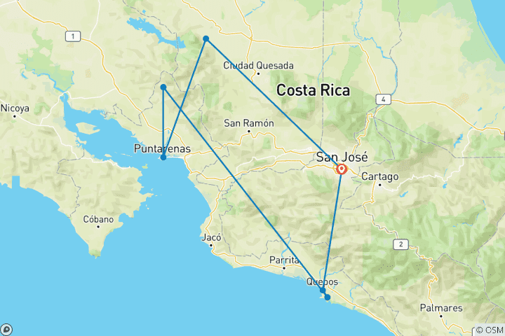 Kaart van Costa Rica Schatten Verkenning - 8 dagen