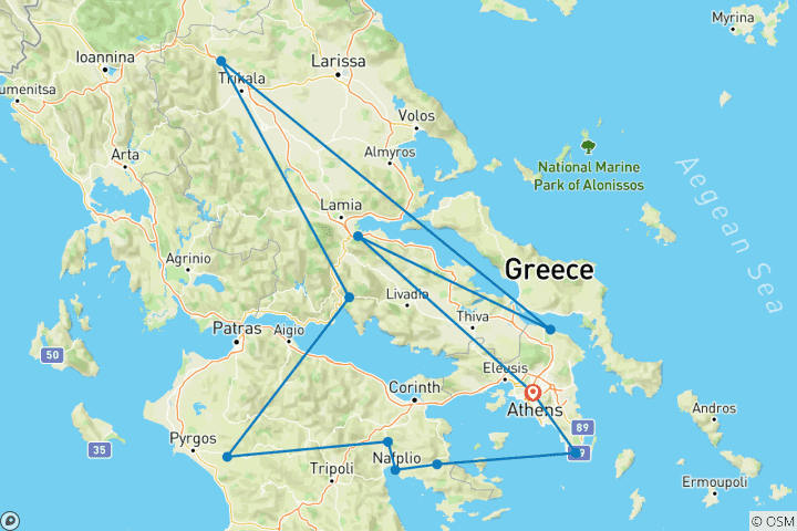 Map of Greece Classical Tour Exploration - 5 days