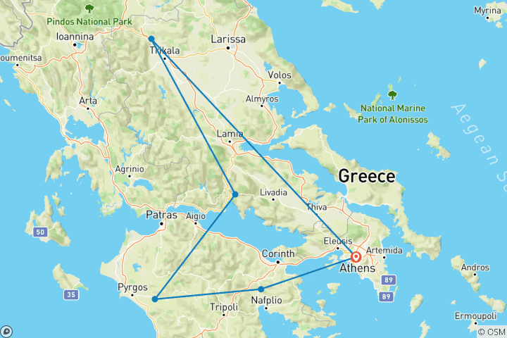 Map of Mainland Greece Exploration - 5 days