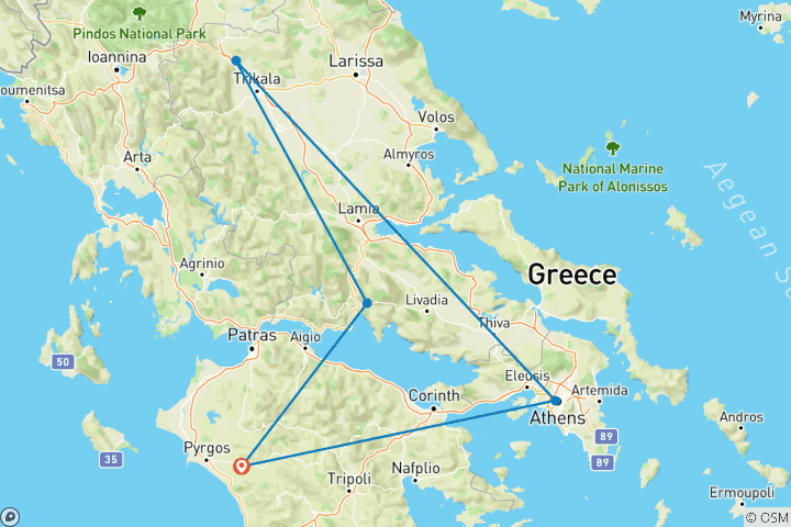 Map of Mainland Greece with Meteora Exploration - 4 days