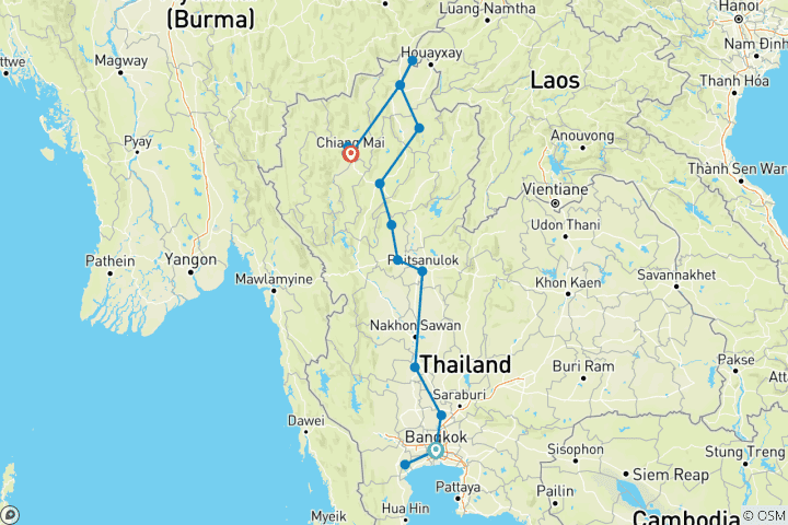 Kaart van Thailand Noord ervaring - 9 dagen