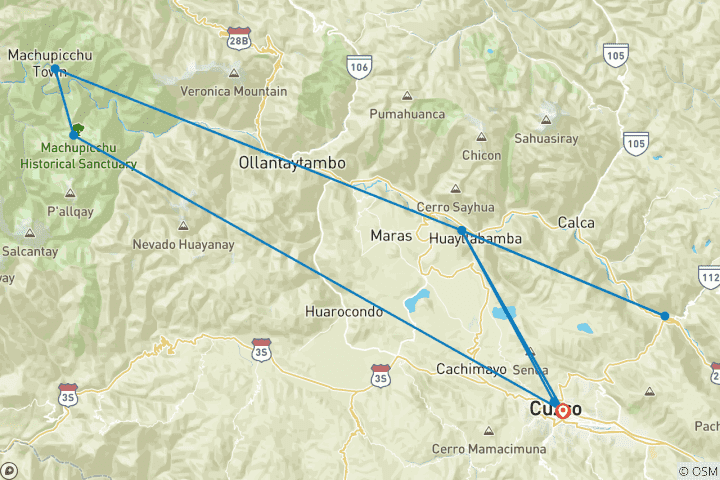 Mapa de Machu Picchu y Valle Sagrado de Lujo para Mayores - 7 Días