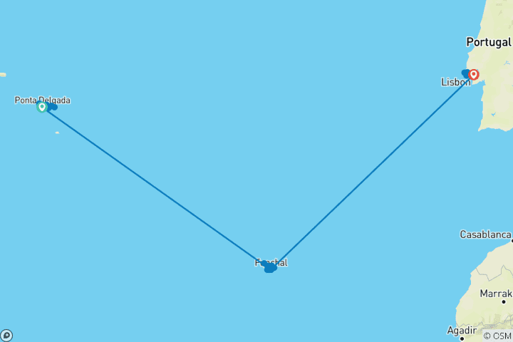Carte du circuit Merveilles des Açores, de Madère et du Portugal - 11 jours