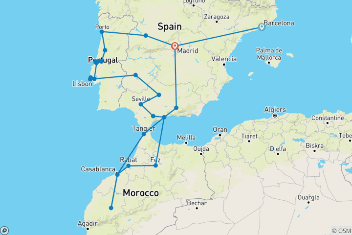 Kaart van Spanje, Portugal en Marokko Panorama (Superieur) - 22 dagen