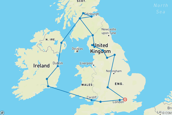 Carte du circuit Plaisirs de Grande-Bretagne et d'Irlande (à partir de 2026, 10 jours)