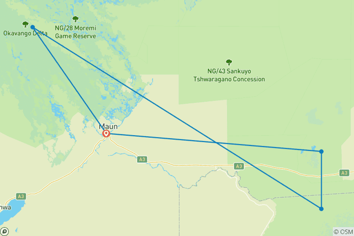 Karte von Nehmen Sie an unserer 4-tägigen All-Inclusive-Safari durch Boteti, die Pfannen und das Delta teil