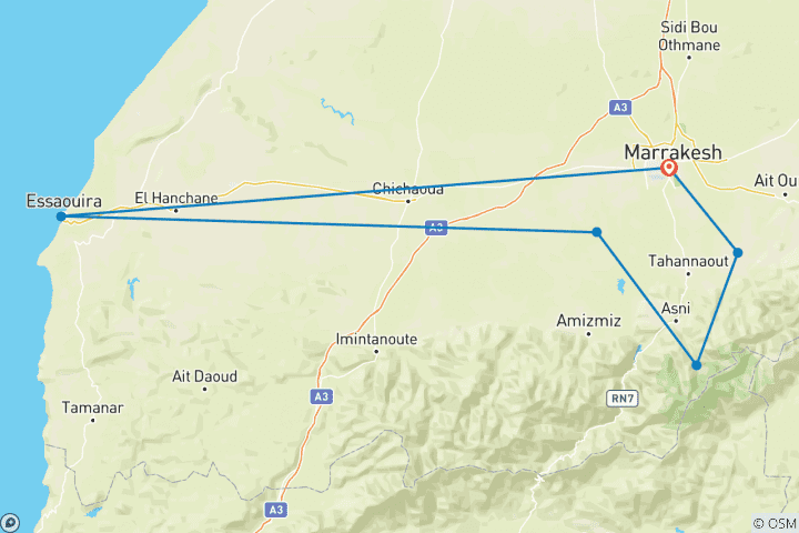 Karte von Von Marrakesch in die Wüste und an die Küste: Eine magische Flucht aus Marokko