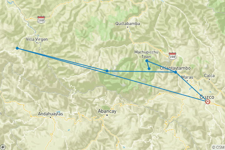 Kaart van Inca Steengroeve Pad naar Machu Picchu - 4 Dagen / 3 Nachten
