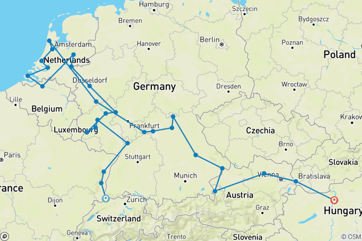 Karte von Juwelen Europas & Romantischer Rhein & Mosel - 29 Tage