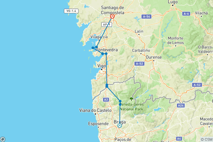 Kaart van Portugal - Langs de Albariño kust (8 dagen)