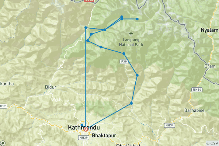 Karte von Langtang Gosaikunda und Helambu Trek - 17 Tage