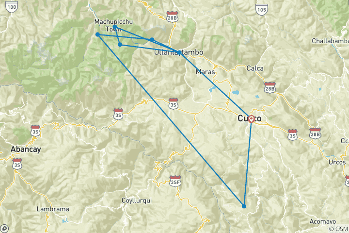 Kaart van Ancascocha en Machu Picchu Trek - 4 dagen / 3 nachten