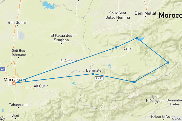 Carte du circuit Cyclisme au Maroc - 8 jours