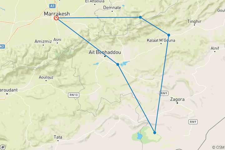 Mapa de Marruecos en coche - 8 días