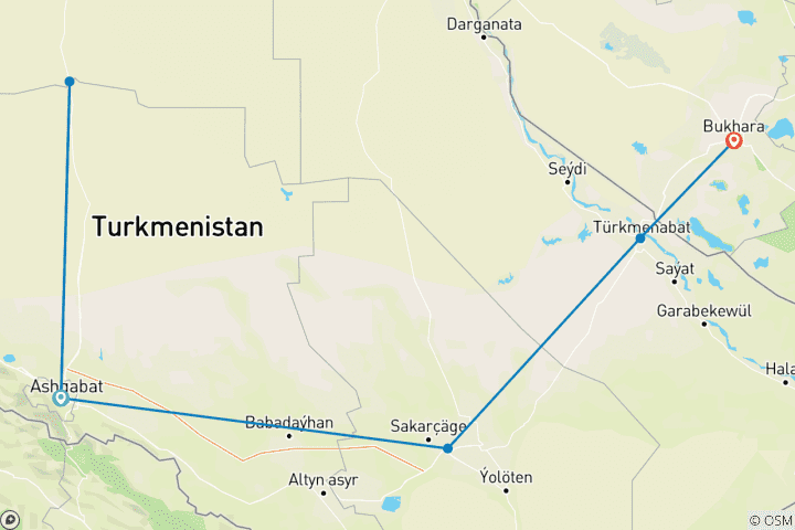 Karte von 5 Tage in Turkmenistan von Aschgabat nach Buchara