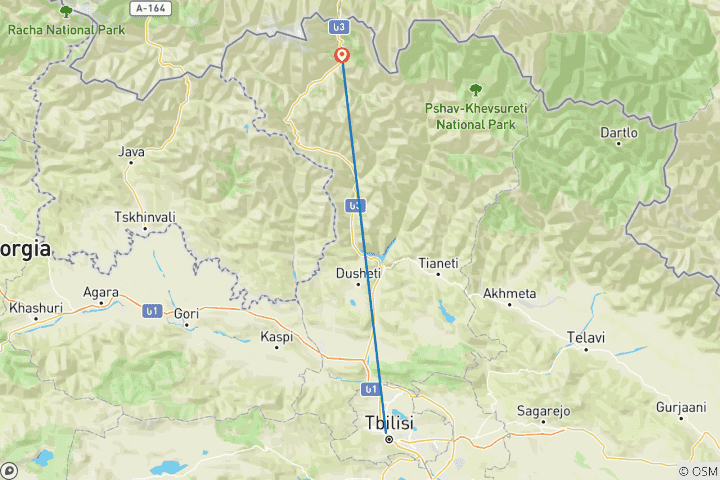 Carte du circuit Kazbeg - Route militaire géorgienne Secrets de la route militaire géorgienne