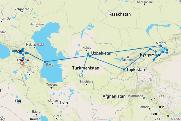 Carte du circuit 38 Jour Cinq Stans dévoilés, Géorgie, Arménie et Azerbaïdjan