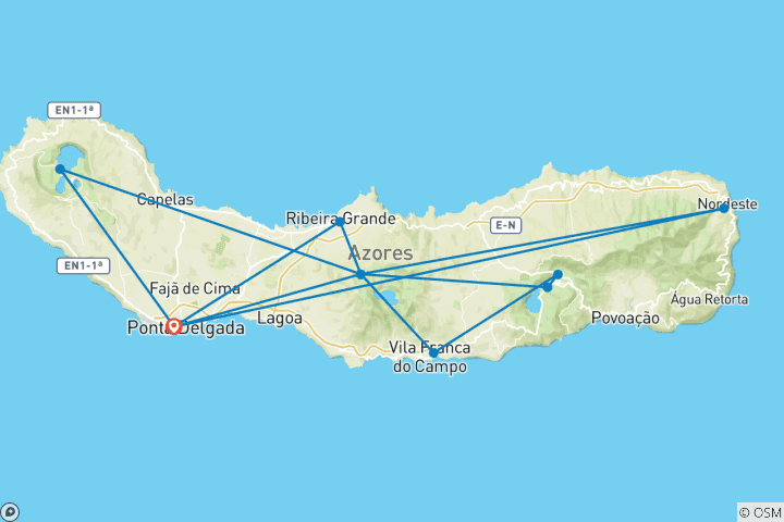 Carte du circuit Les points forts des Açores - 7 jours à São Miguel
