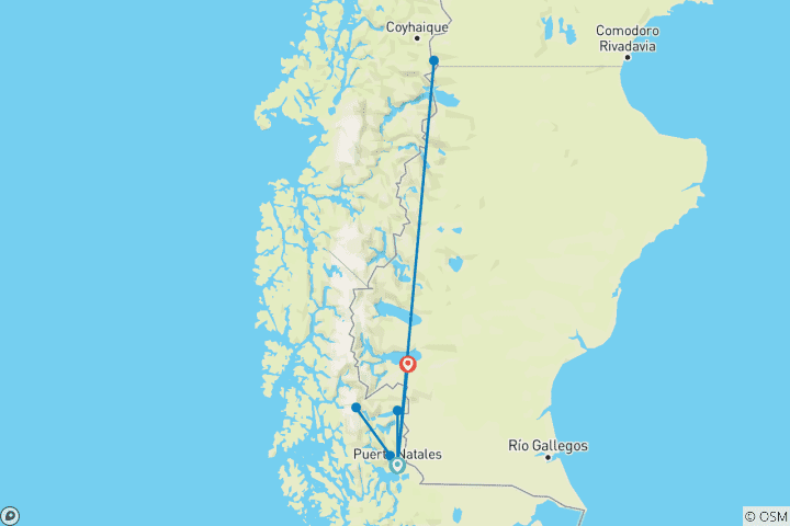 Mapa de Escapada Independiente a la Patagonia: Torres del Paine