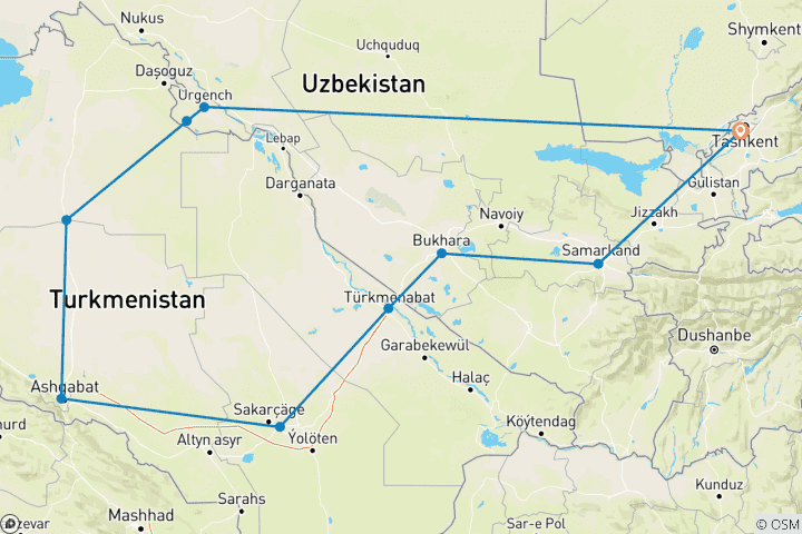 Karte von Entdecker von Usbekistan und Turkmenistan