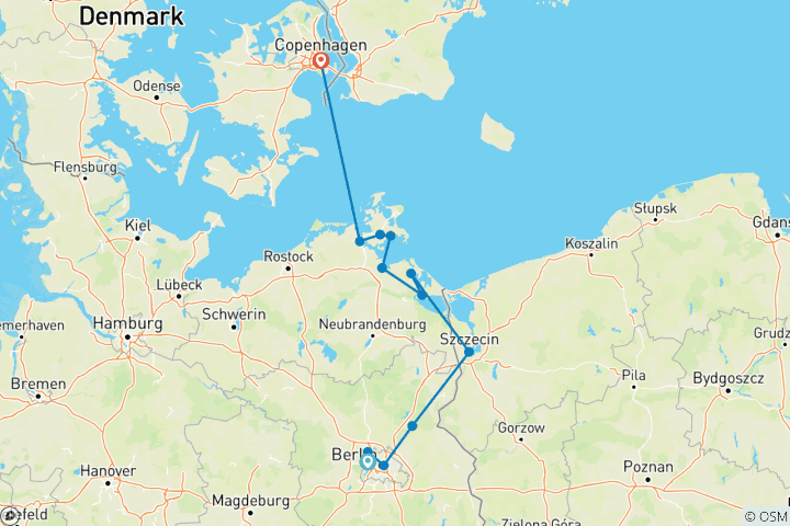Carte du circuit De Berlin à Copenhague La Havel, l'Oder et la mer Baltique (croisière de port à port) (from Spandau to Copenhague)