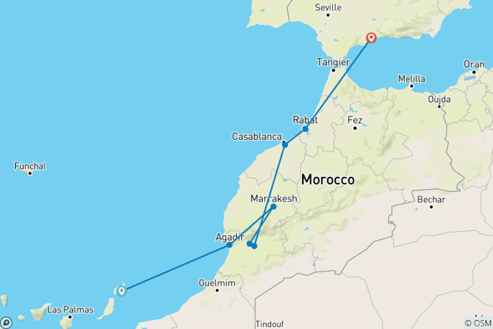 Mapa de Magnífico Arte Mudéjar - Ciudades Imperiales de Marruecos (paquete puerto a puerto)