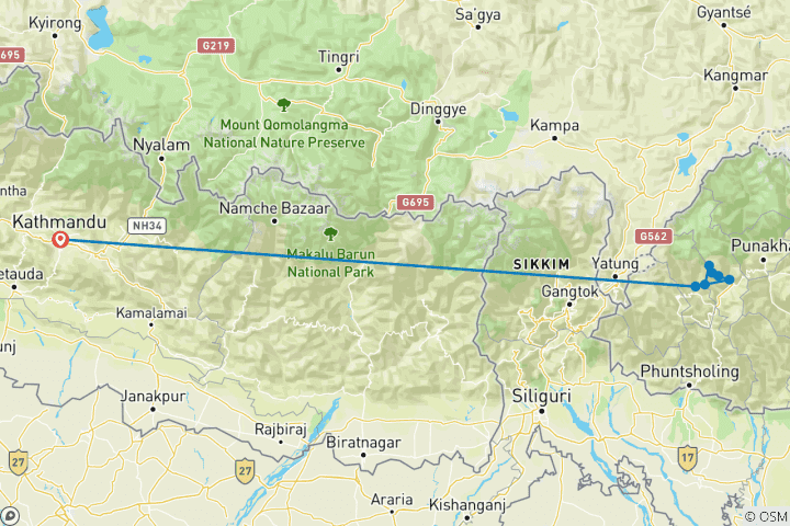 Karte von Druk Path Trek - 13 Tage