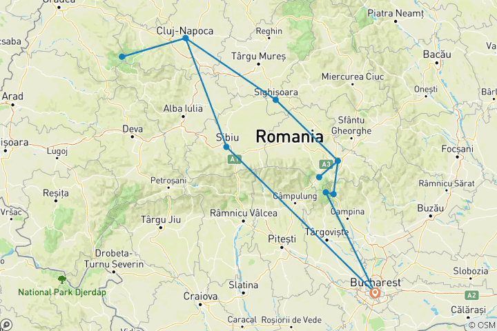 Mapa de Viaje panorámico y multiactividad en coche por Rumanía - 9 Días | Viaje Privado