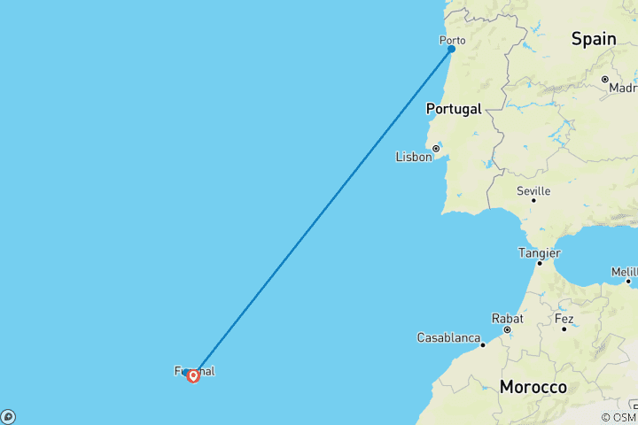 Carte du circuit 5 jours à Madère : paysages sauvages, visites de l'île et expériences folkloriques