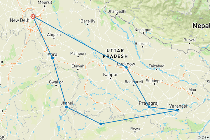 Carte du circuit L'Inde du Nord, des sentiers historiques par G Experiences