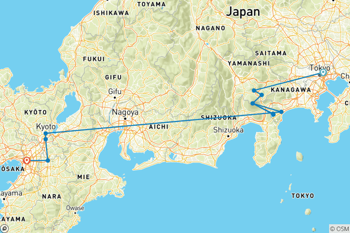 Karte von 5-tägige All-inclusive-Reise „Japan-Klassiker“ (mit privatem deutschsprachigem Reiseleiter und Fahrer) – Familienreise nach Maß