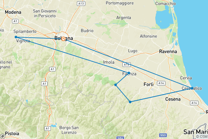 Kaart van Hart van Emilia-Romagna: Wandelen en cultuur in Noord-Italië (Alleen voor vrouwen)
