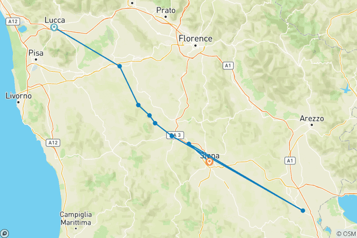 Karte von Via Francigena Toskana – von Lucca nach Siena (8 Tage)