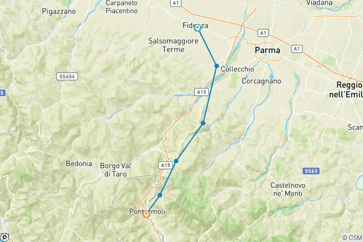 Karte von Via Francigena: von Fidenza nach Pontremoli (7 Tage)