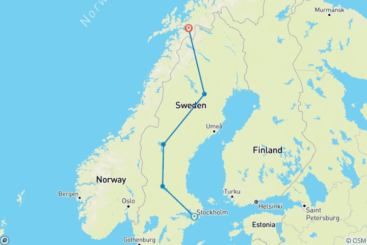 Karte von Schweden mit der Inlandsbanan entdecken (10 Tage)