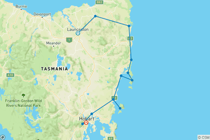 Carte du circuit Hobart, Tasmanie ~ St. Patricks Day ~ *CYCLE DE ROUTE* guidé (tout compris)