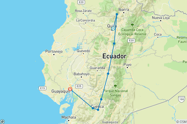 Kaart van 9-daagse van hooglanden naar kust in Ecuador: Quito, Andes & Guayaquil