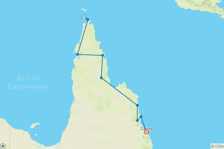 Map of Cairns to Cape York 9 Day Tour - Fly/Drive
