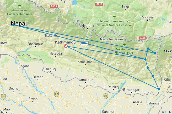 Karte von Kanchenjunga Süd Basecamp Trek