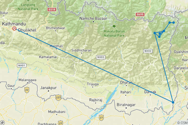 Kaart van Kanchenjunga Noord-Basiskamp Trek