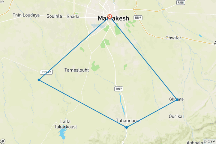 Mapa de 4 Días Marrakech, Valle del Ourika y Desierto de Agafay