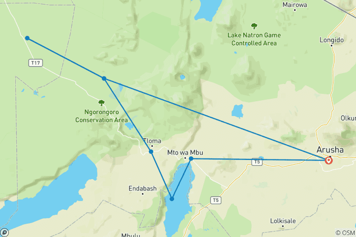 Map of Geluxe: Tanzania: The Serengeti, Ngorongoro Crater & Local Flavours